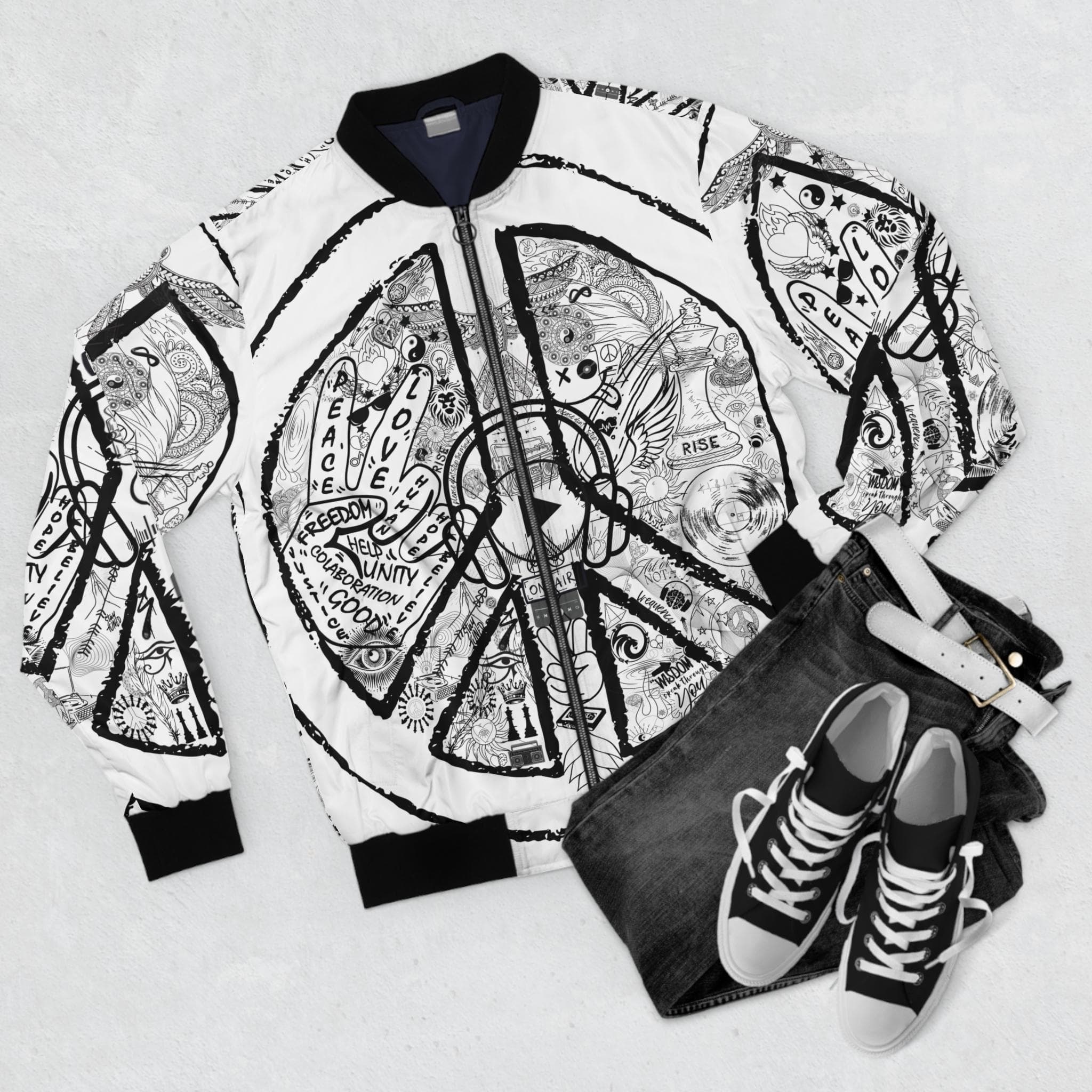 Bomber Jacket, Men´s PEACE and LOVE, White - Image 3