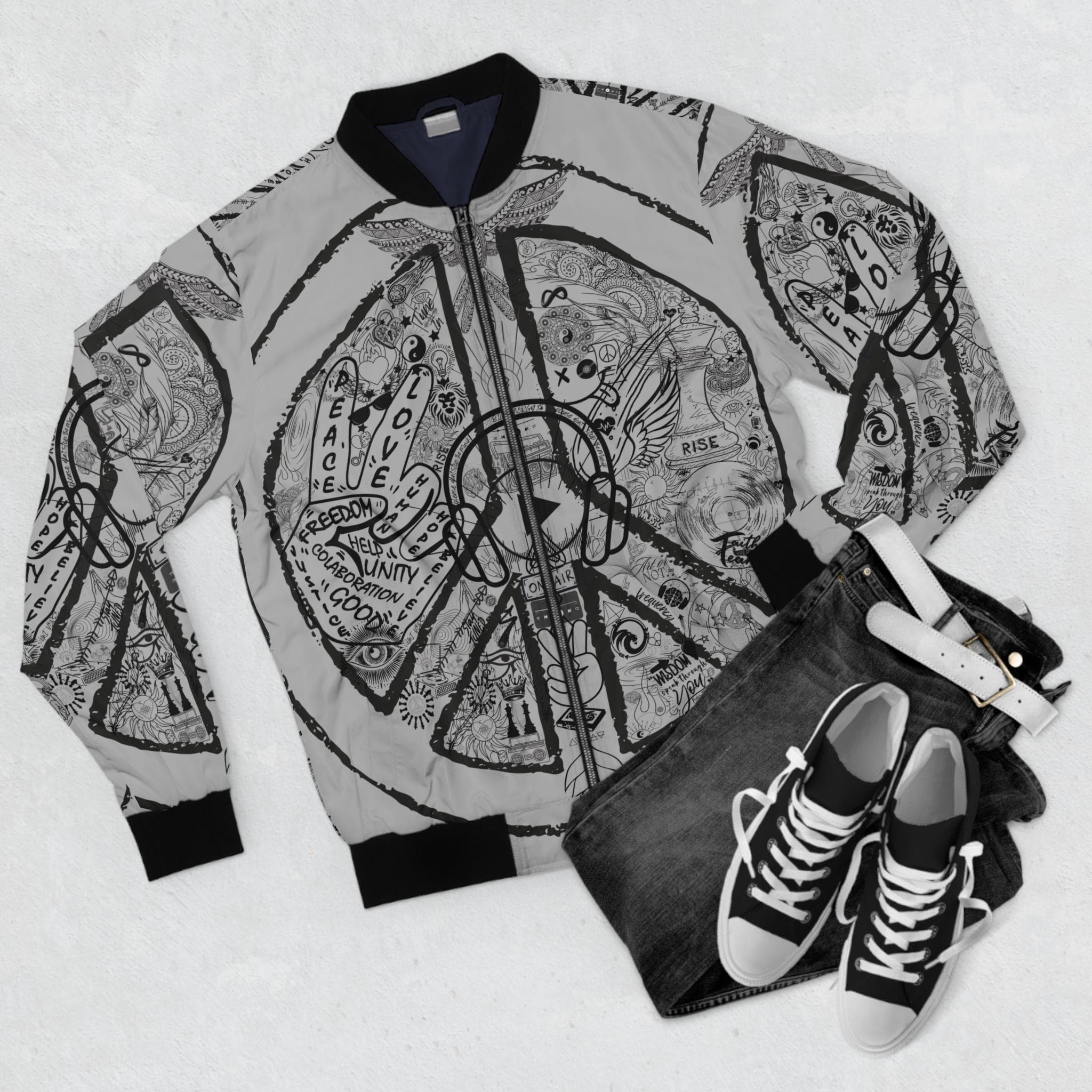 Bomber Jacket, Men´s PEACE and LOVE, Light Grey - Image 3