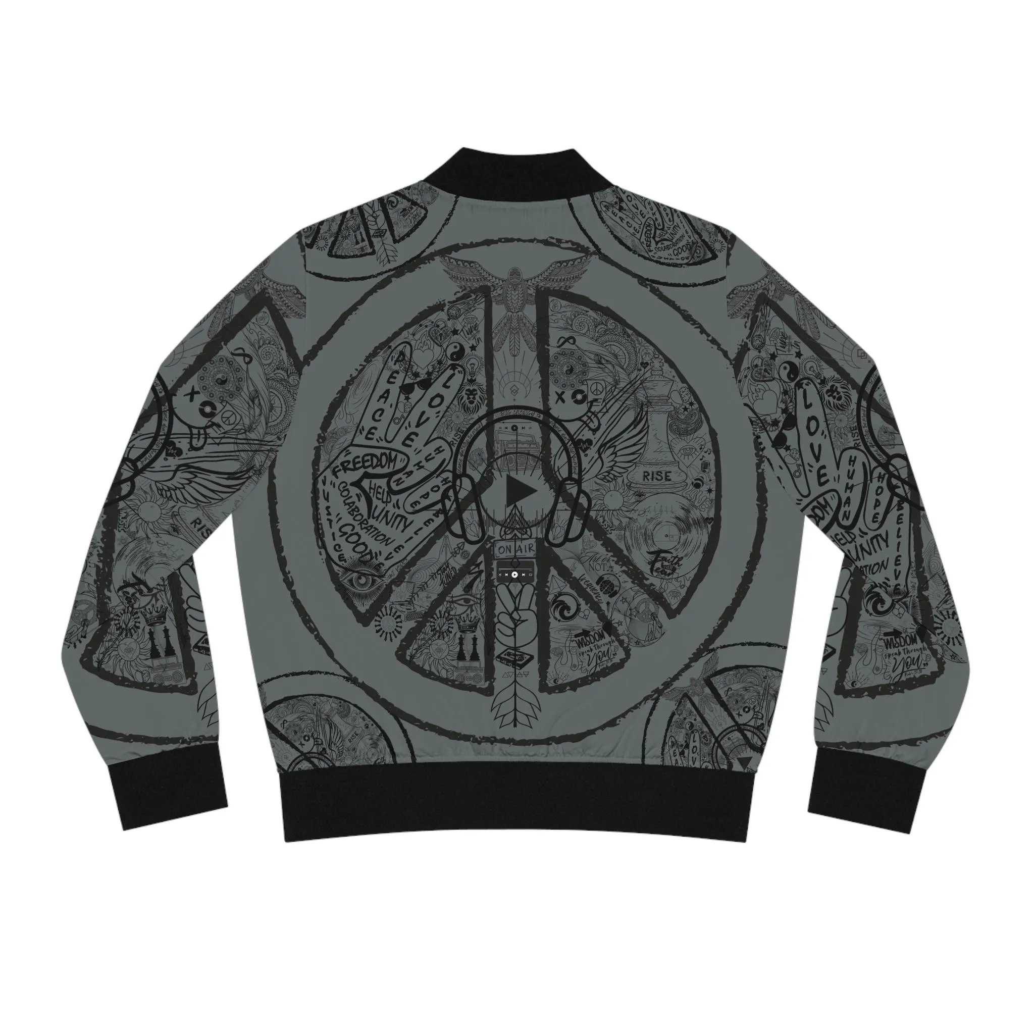 Bomber Jacket Women's PEACE and LOVE, Dark Grey - Image 2