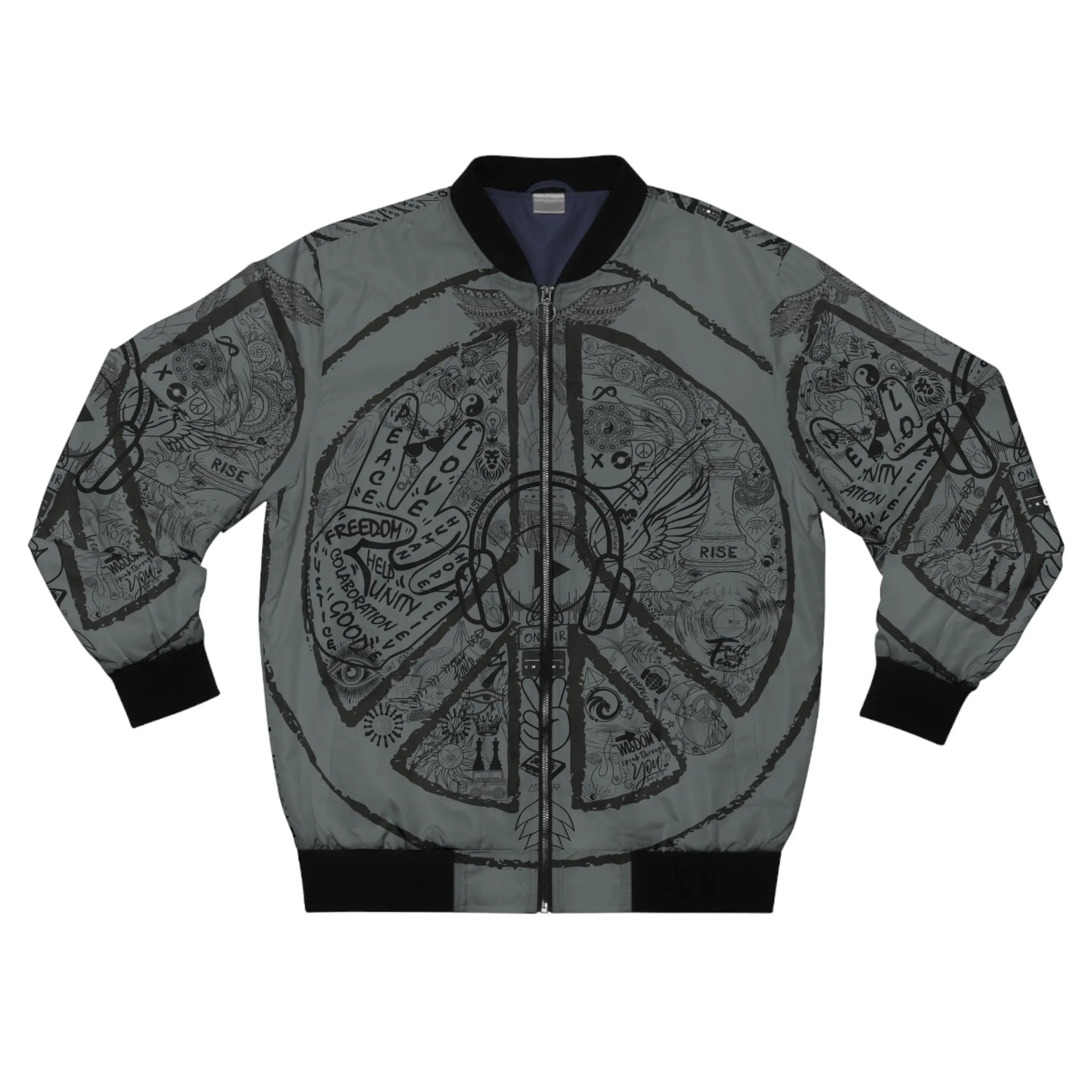 Bomber Jacket, Mens´s PEACE and LOVE, Dark Grey