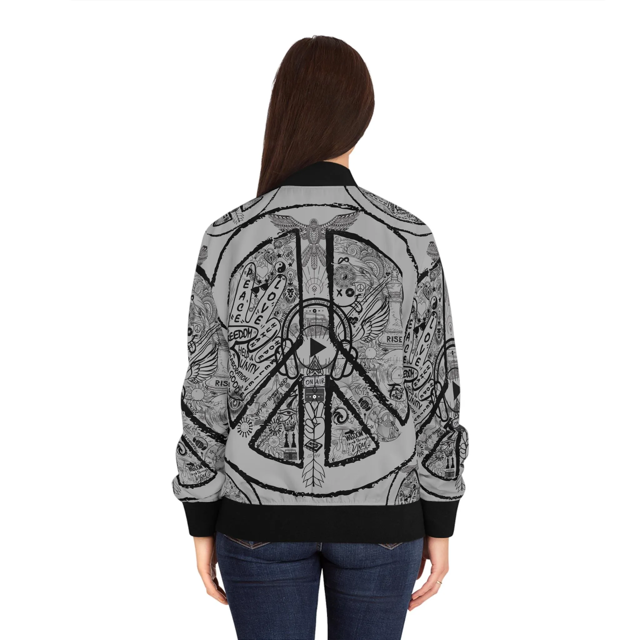 Bomber Jacket  Women´s PEACE and LOVE Light Grey - Image 3