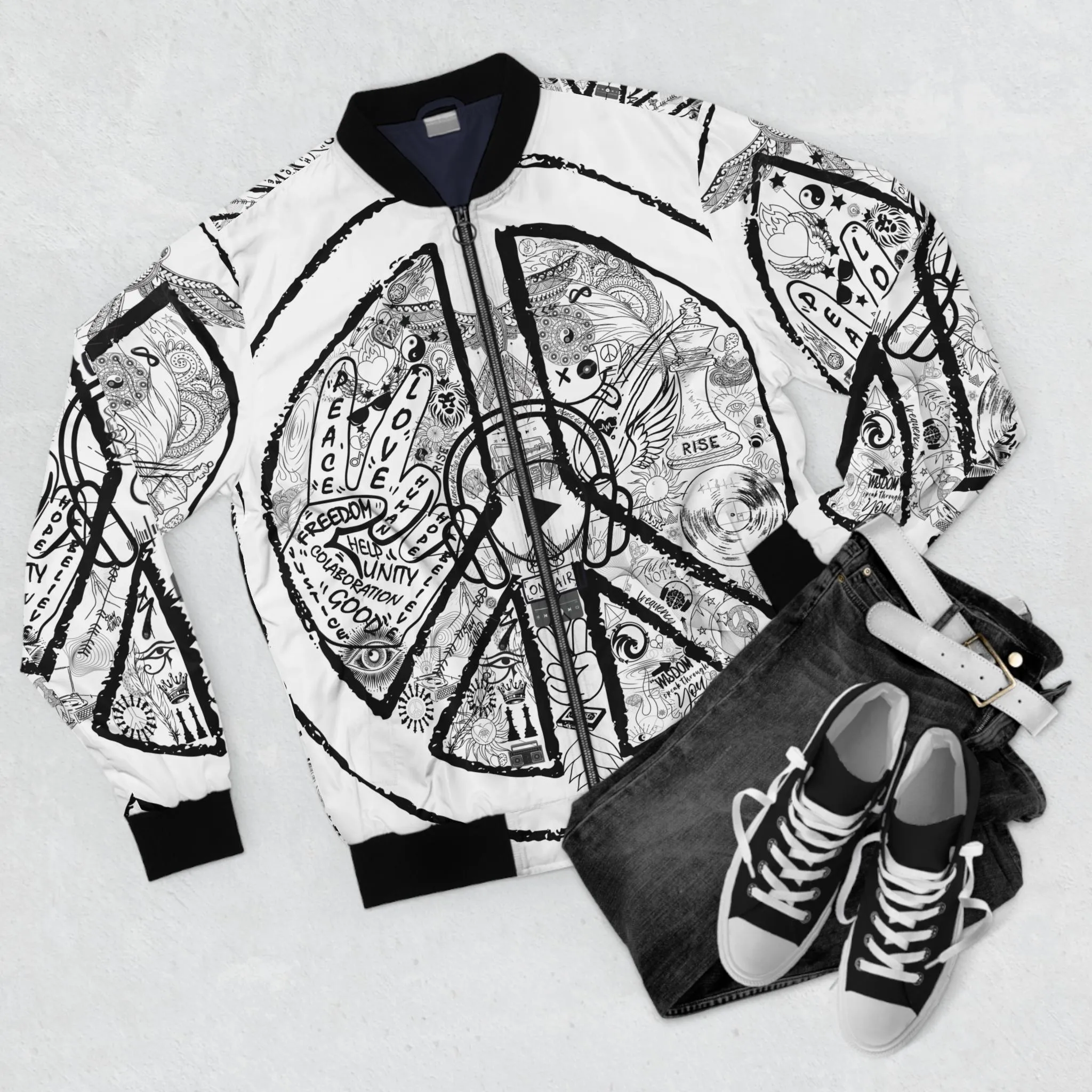 Bomber Jacket, Men´s PEACE and LOVE, White - Image 3