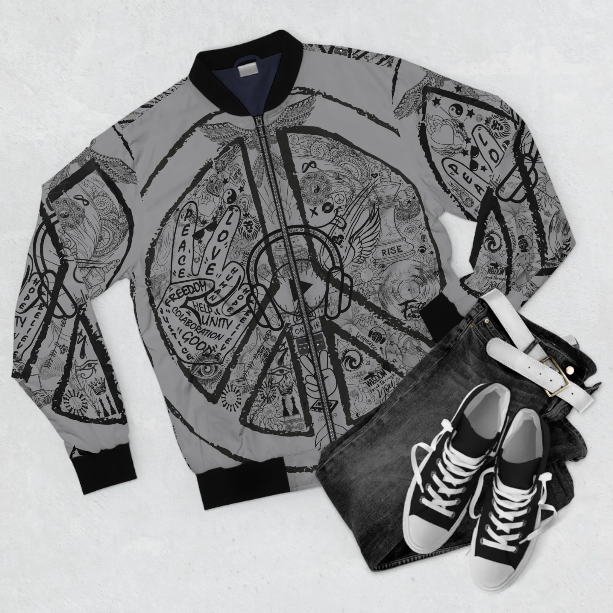 Bomber Jacket, Men´s PEACE and LOVE, Grey - Image 3