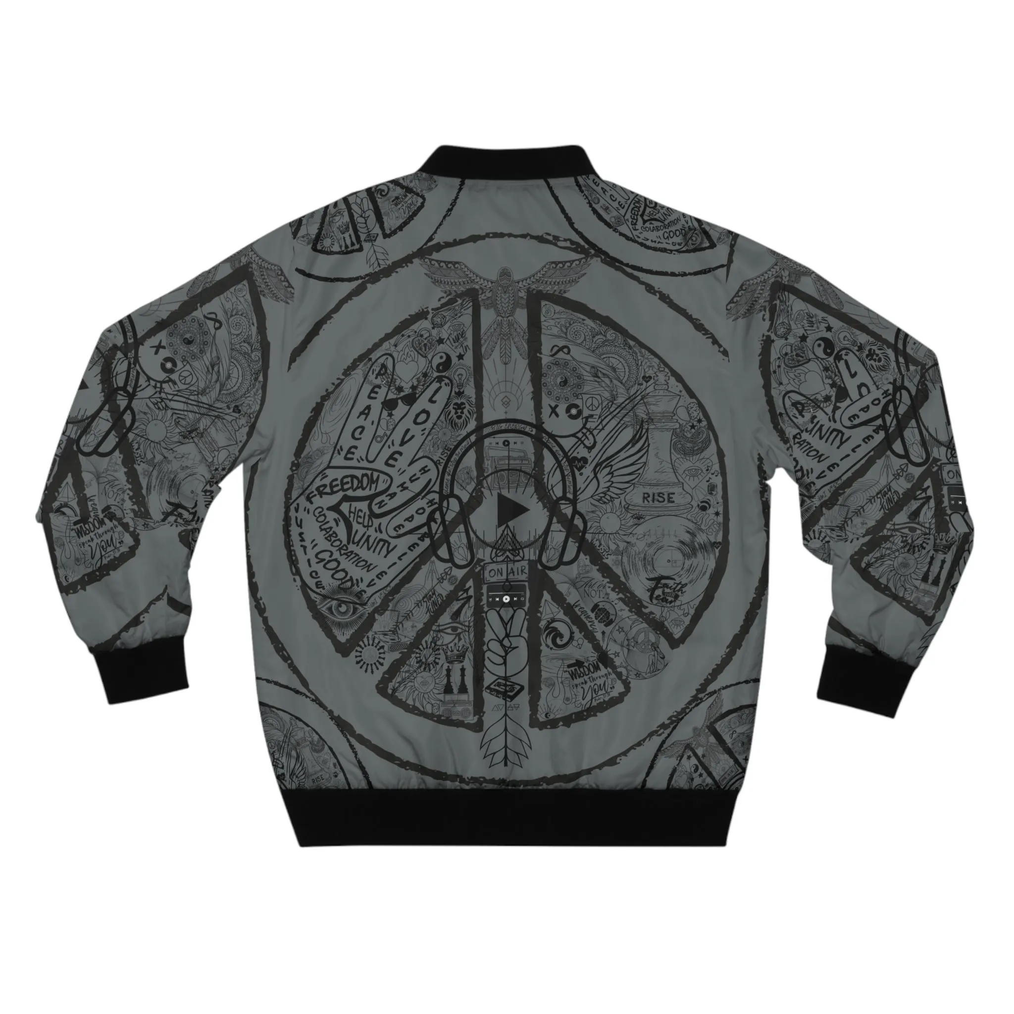 Bomber Jacket, Mens´s PEACE and LOVE, Dark Grey - Image 2