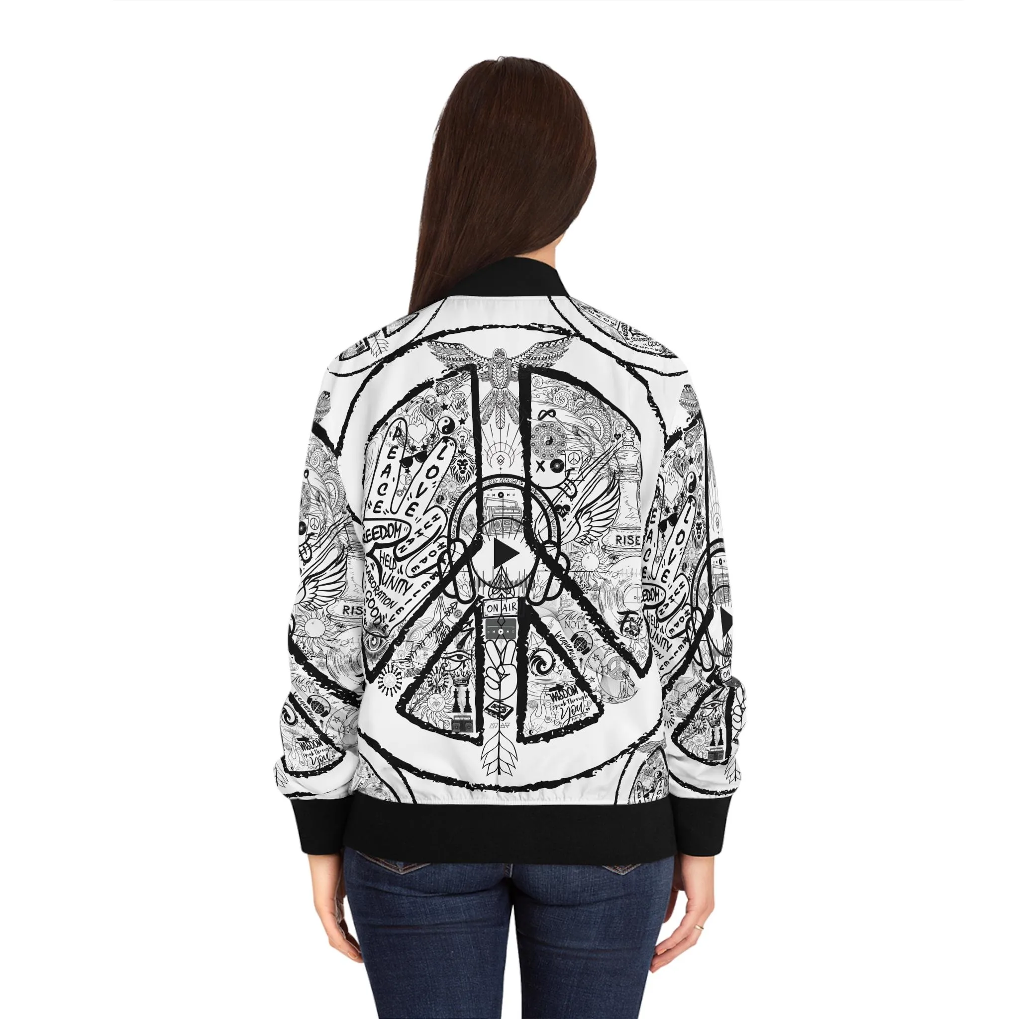 Bomber Jacket Women´s PEACE and LOVE, White - Image 3
