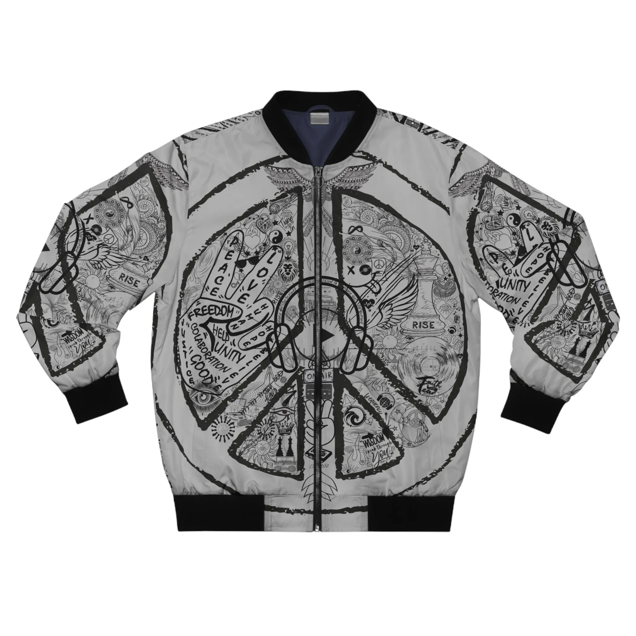 Bomber Jacket, Men´s PEACE and LOVE, Light Grey