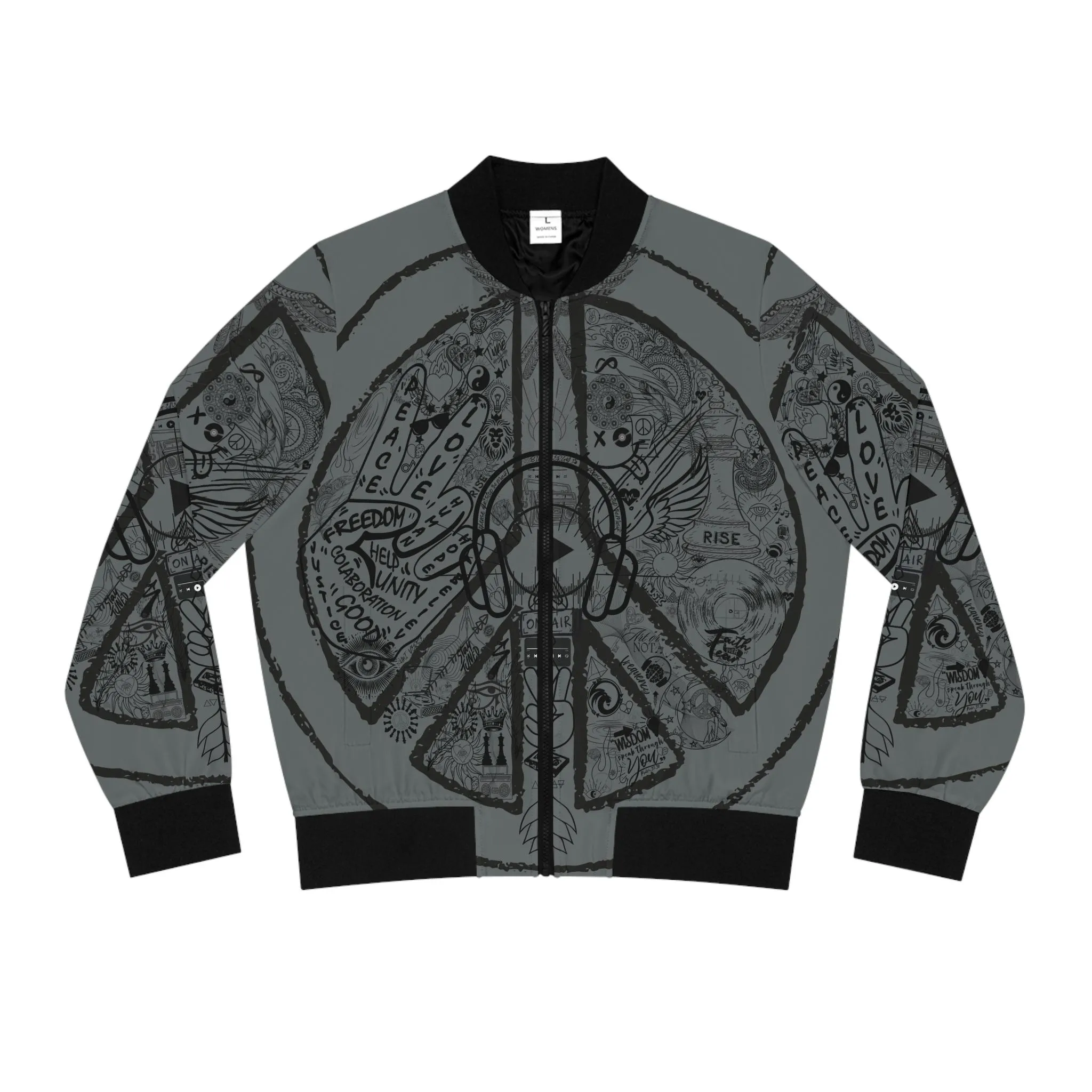Bomber Jacket Women's PEACE and LOVE, Dark Grey