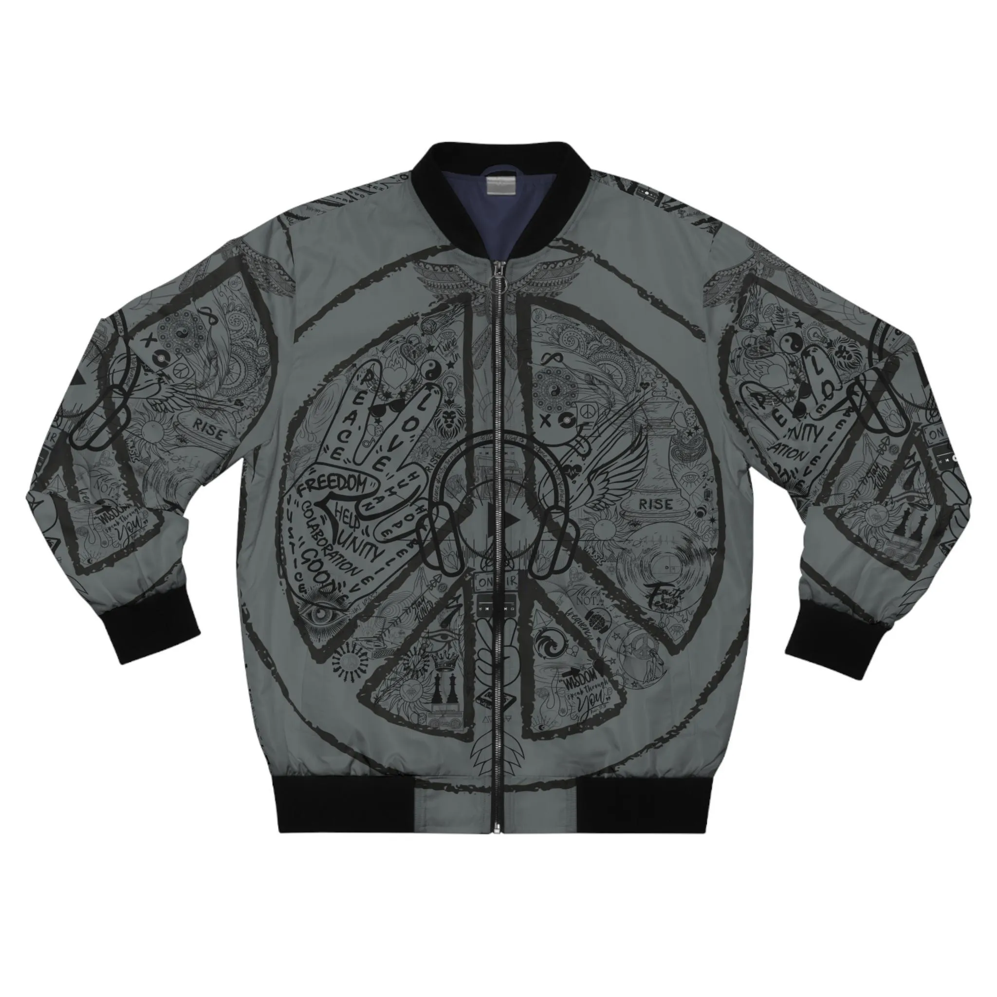 Bomber Jacket, Mens´s PEACE and LOVE, Dark Grey